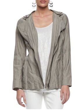 Eileen Fisher Rumpled Cotton Steel Hooded Jacket
